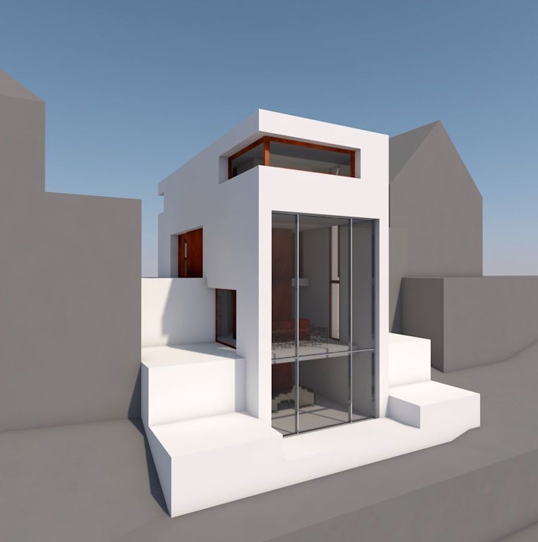 Exklusiv Wohnen am Neckar in Neckargemünd: 3D-Visualisierung des Split-Level-Baukörpers in Hanglage